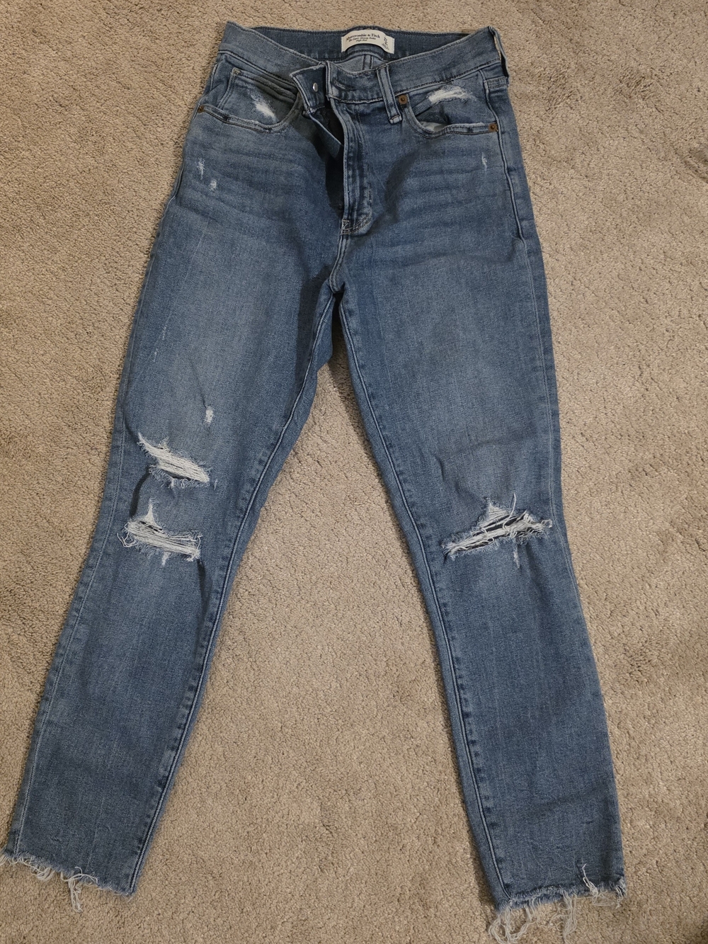 Abercrombie & Fitch High-Rise Distressed Slim Jeans - Medium Blue